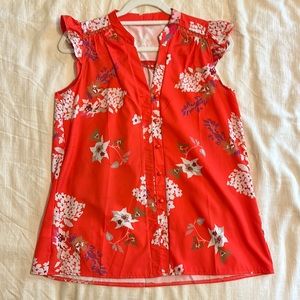 Women’s red, brown, tan, cream, purple floral top, NWOT, never worn